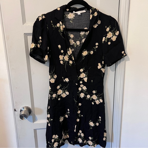 Urban Outfitters Dresses & Skirts - UO urban renewal black floral short sleeve button up mini dress Sz Small
